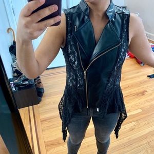 Black faux leather and lace vest